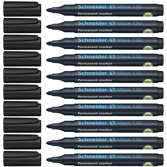 Schneider Maxx 130 Permanent-Marker mit Rundspitze (Strichstärke: 1-3 mm, nachfüllbar) 10er Packung schwarz