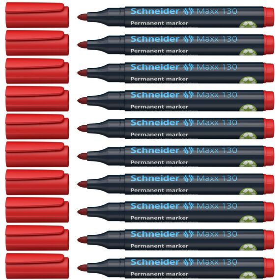 Schneider Maxx 130 Permanent-Marker mit Rundspitze (Strichstärke: 1-3 mm, nachfüllbar) 10er Packung rot