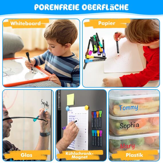 maxtek Magnetische Whiteboard Marker, 12 Farben Stifte abwischbar mit Radiergummi, Feinspitze 1–2 mm Linienbreite, Folienstifte für Zuhause, Schule & Büro (36 Stück)