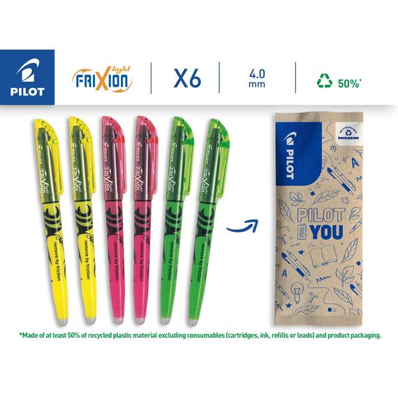 PILOT FriXion Light, radierbarer Textmarker, 6er Set (Neongelb, Neonpink, Grün)