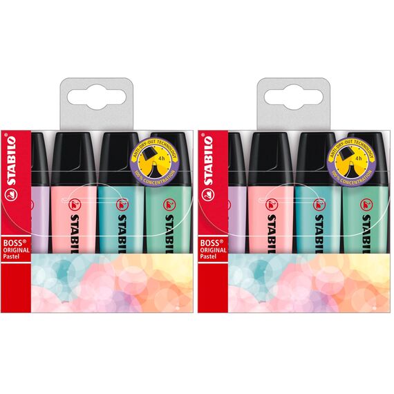 STABILO - Textmarker - BOSS ORIGINAL Pastel - 2x 4er Pack - Hauch von Minzgrün, rosiges Rouge, Schimmer von Lila, zartes Türkis