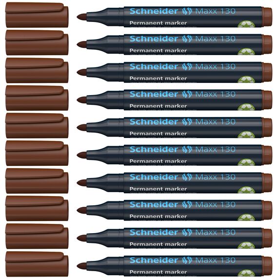 Schneider Maxx 130 Permanent-Marker mit Rundspitze (Strichstärke: 1-3 mm, nachfüllbar) 10er Packung braun