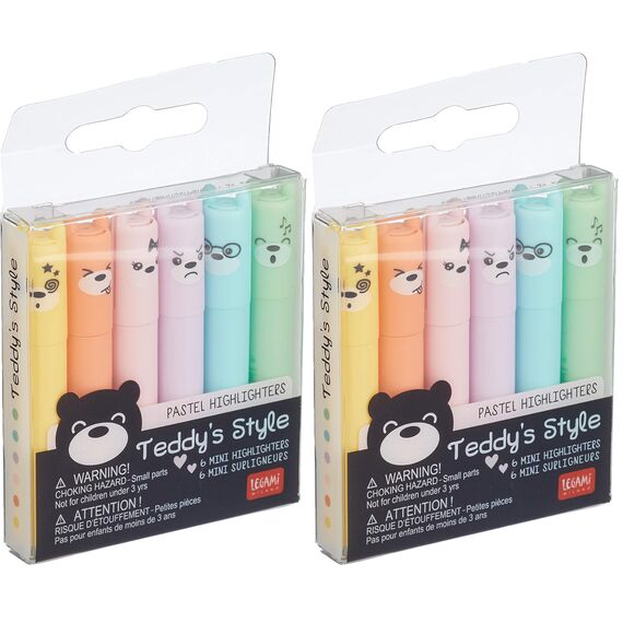 LEGAMI - Teddy's Style, Set mit 6 Mini-Textmarkern, 1 x 7,5 cm, Gelb, Pfirsich, Rosa, Lila, Hellblau, Hellgrün, zum präzisen Unterstreichen und Markieren, Mehrfarbig 2 (Packung mit 2)