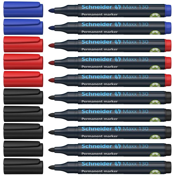 Schneider Maxx 130 Permanent-Marker mit Rundspitze (Strichstärke: 1-3 mm, nachfüllbar) 10er Packung sortierte Farben
