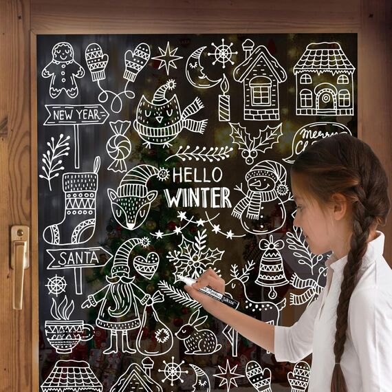 Maqhpu Weiß Kreidestifte für Tafel Abwaschbar, 6 Stück Kreidestifte und 45pcs Kreidetafel Labels, Fensterstifte Whiteboard Marker Kreidemarker Tafelstifte für Glas & Gewürzgläser (1mm, 3mm, 6mm)