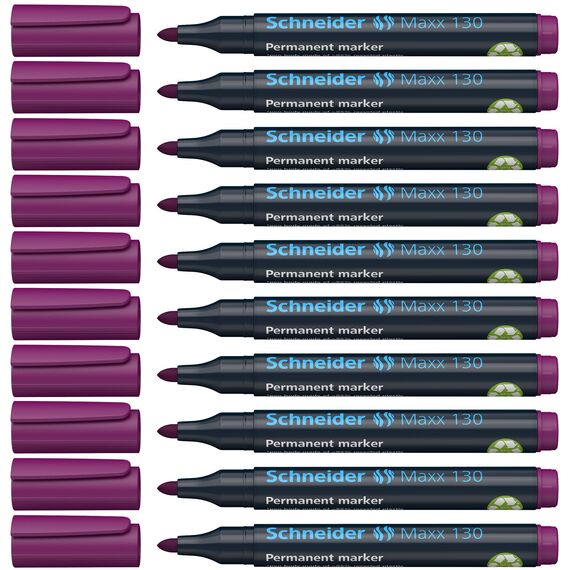 Schneider Maxx 130 Permanent-Marker mit Rundspitze (Strichstärke: 1-3 mm, nachfüllbar) 10er Packung violett