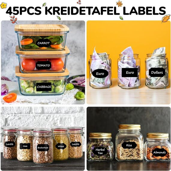 Maqhpu Weiß Kreidestifte für Tafel Abwaschbar, 6 Stück Kreidestifte und 45pcs Kreidetafel Labels, Fensterstifte Whiteboard Marker Kreidemarker Tafelstifte für Glas & Gewürzgläser (1mm, 3mm, 6mm)