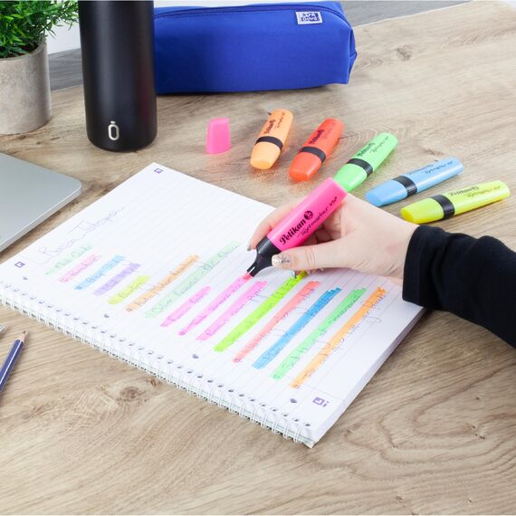 Pelikan Textmarker 490, 6 Neon-Farben, 6 Stück, mit Keilspitze