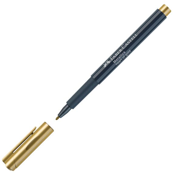 Faber-Castell 205073 - Metallics Marker mit Faserspitze, 4 Stück, für viele Oberflächen geeignet, Metalliceffekt in gold und silber