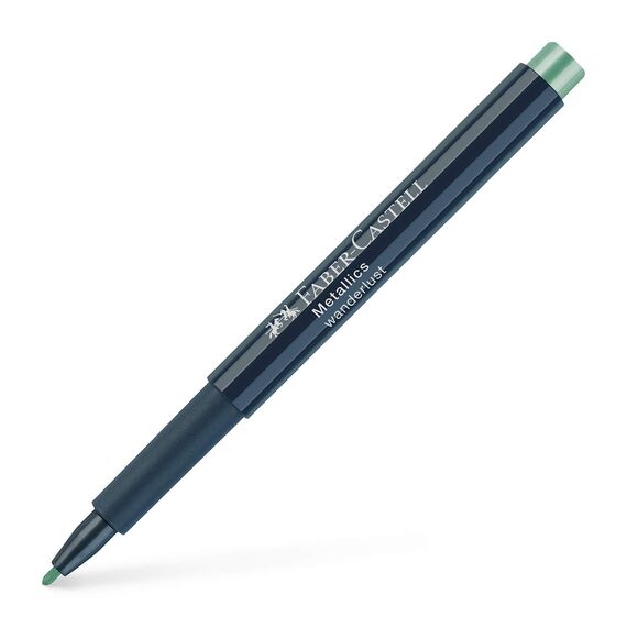 FABER-CASTELL 160794 - Metallics Marker mit Faserspitze, 1,5 mm Strichstärke, für viele Oberflächen geeignet, mit Metalliceffekt Wanderlust in hellgrün