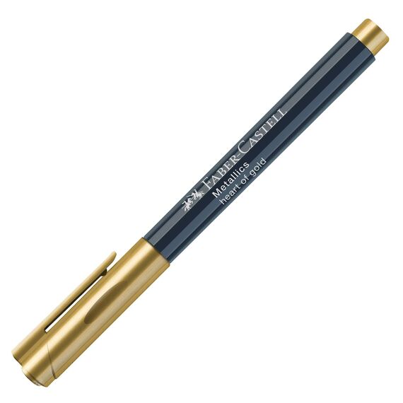 FABER-CASTELL 160750 - Metallics Marker mit Faserspitze, 1,5 mm Strichstärke, für viele Oberflächen geeignet, mit Metalliceffekt Heart of Gold