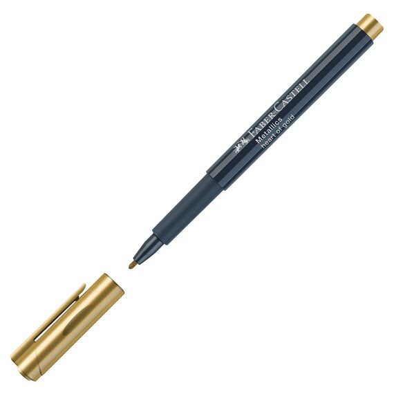 FABER-CASTELL 160750 - Metallics Marker mit Faserspitze, 1,5 mm Strichstärke, für viele Oberflächen geeignet, mit Metalliceffekt Heart of Gold