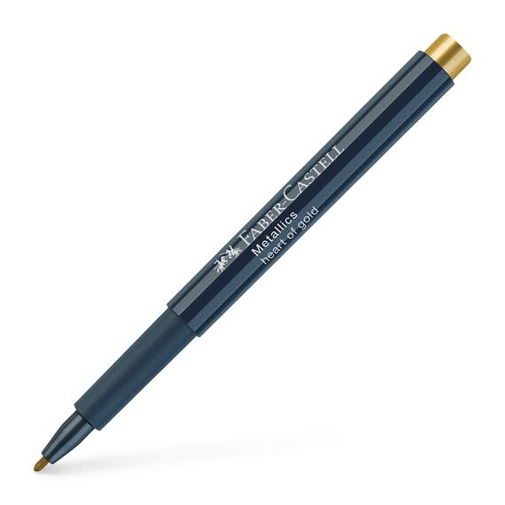 FABER-CASTELL 160750 - Metallics Marker mit Faserspitze, 1,5 mm Strichstärke, für viele Oberflächen geeignet, mit Metalliceffekt Heart of Gold