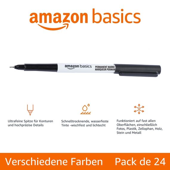 Amazon Basics Ultra Fine Point Permanent Markers, Assorted Colors, 24-Pack