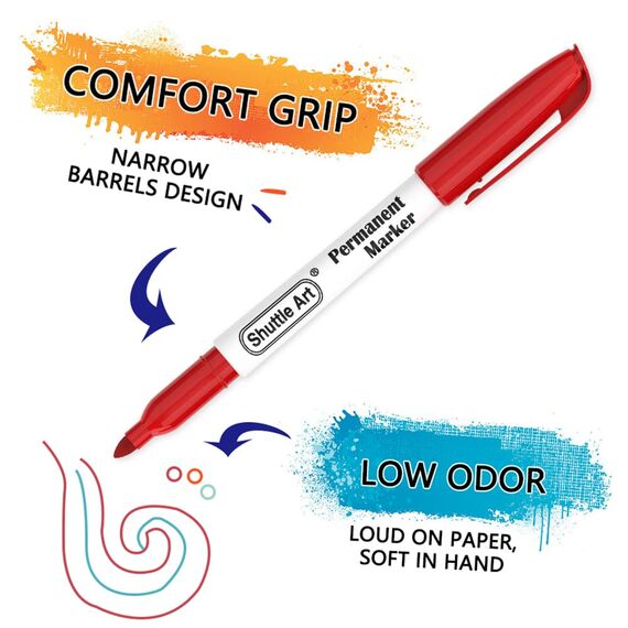 Shuttle Art Permanent Marker fein, 30 Permanent Marker bunt mit feiner Spitze, wasserfeste Stifte, Folienstift permanent, Filzstifte, für Kunststoff, Stein und Glas zum Bemalen und Färben geeignet.