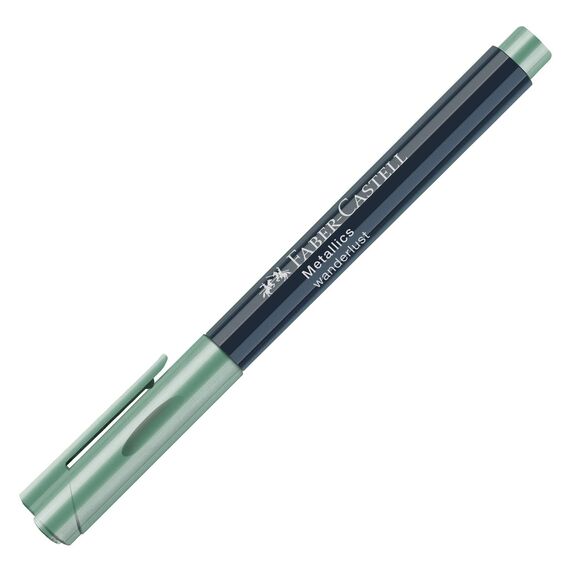 FABER-CASTELL 160794 - Metallics Marker mit Faserspitze, 1,5 mm Strichstärke, für viele Oberflächen geeignet, mit Metalliceffekt Wanderlust in hellgrün