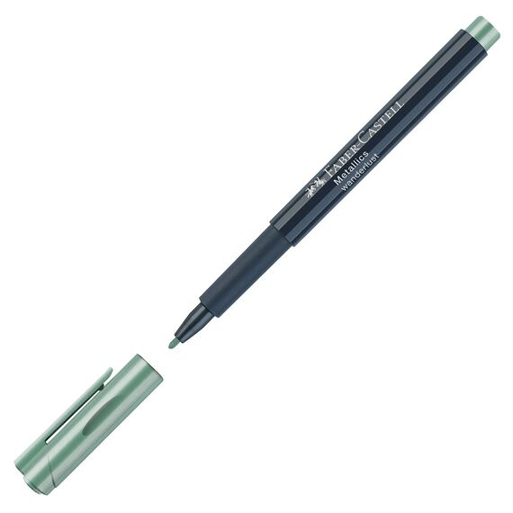 FABER-CASTELL 160794 - Metallics Marker mit Faserspitze, 1,5 mm Strichstärke, für viele Oberflächen geeignet, mit Metalliceffekt Wanderlust in hellgrün