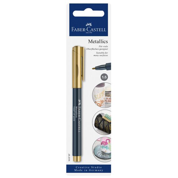 FABER-CASTELL 160797 - Metallics Marker mit Faserspitze, 1,5 mm Strichstärke, für viele Oberflächen geeignet, mit Metalliceffekt Heart of Gold
