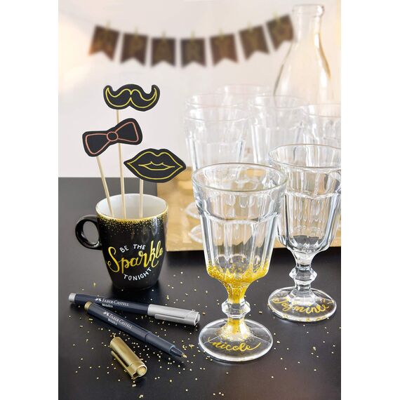 FABER-CASTELL 160751 - Metallics Marker mit Faserspitze, 1,5 mm Strichstärke, für viele Oberflächen geeignet, mit Metalliceffekt Nothing Else Metals in Silber