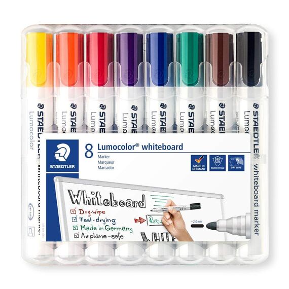 Staedtler Lumocolor 351 WP8 Whiteboardmarker, Rundspitze, 2 mm, 8 Farben (5 Packungen)
