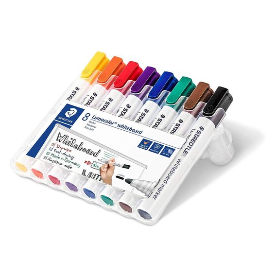 Staedtler Lumocolor 351 WP8 Whiteboardmarker, Rundspitze, 2 mm, 8 Farben (2 Packungen)