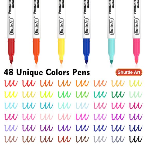 Shuttle Art Permanentmarker mit feiner Spitze, perfekt auf Kunststoff, Holz, Stein, Metall und Glas, zum Kritzeln, Ausmalen, Markieren, 48 Stück