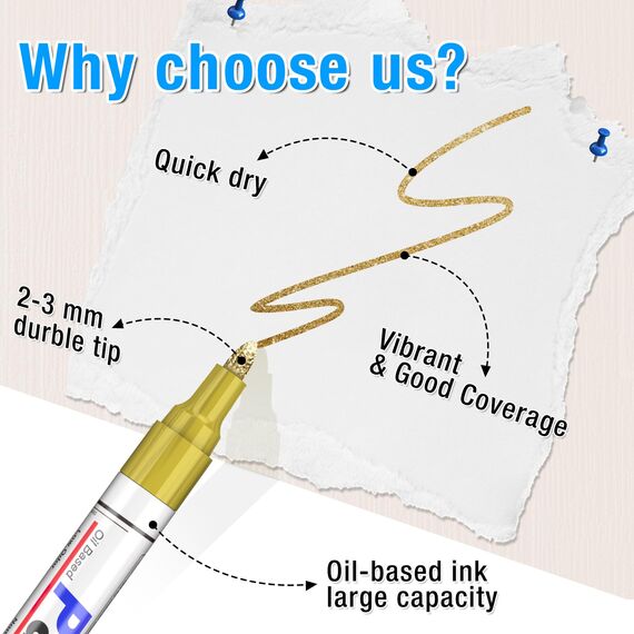 Permanent Marker Bunt Glasmalstifte Wasserfest Set, 24 Farben zum Steine Bemalen Glasstift Lackstifte für Verschiedenen Oberflächen Karton, Kunststoff, Holz, Metall,Keramik Tassen