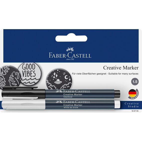 Faber-Castell 160795 - Creative Marker, weiß/schwarz, Strichstärke 1,5 mm, 2er Set
