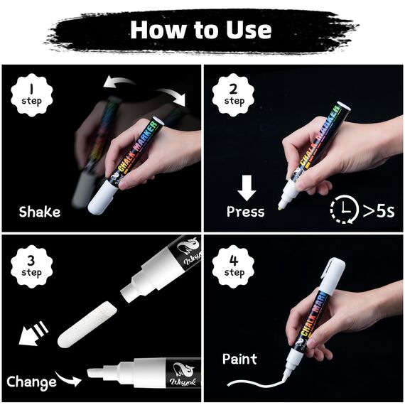 WISYOK Kreidestift Weiß, 1 Kreidemarker Weiss, Weißwandstifte, Flipchart Stifte, Folienstift Wasserlöslich, Kreidestifte für Tafel Abwaschbar, Whiteboard Marker, Weiße, 6 mm Wendespitze