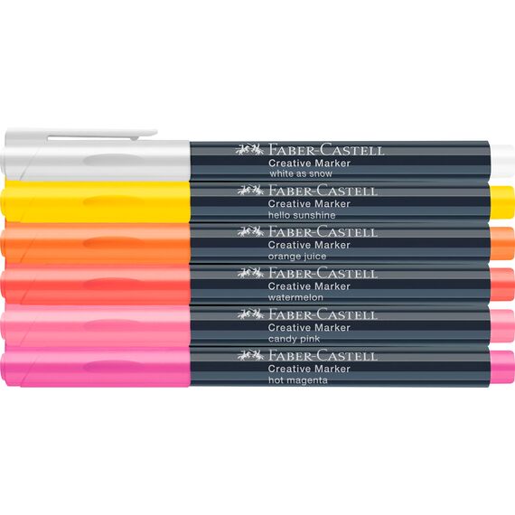 Faber-Castell 160705 - Creative Marker Set, 6 Permanent Marker, Stifte Set Summer breeze, für Papier, Glas, Kunststoff uvm.