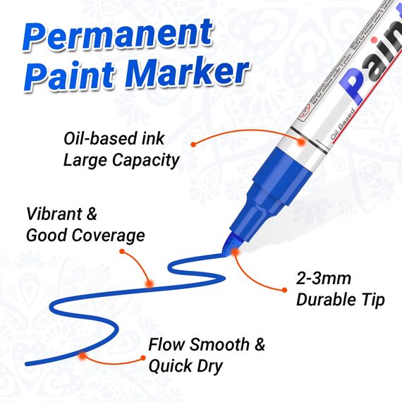 Permanent Marker Wasserfeste Stifte set: 12 Farben zum Steine Bemalen Permanent Marker Bunt Glasstift Lackstifte für Karton, Kunststoff, Holz, Metall,Keramik Tasse,Reifen