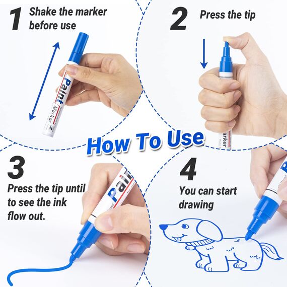 Permanent Marker Wasserfeste Stifte set: 12 Farben zum Steine Bemalen Permanent Marker Bunt Glasstift Lackstifte für Karton, Kunststoff, Holz, Metall,Keramik Tasse,Reifen