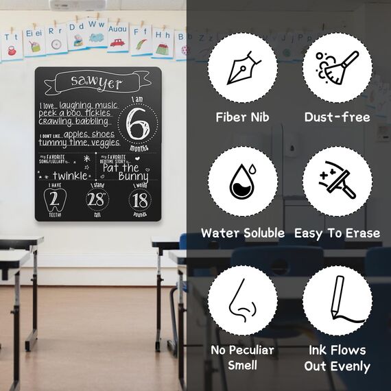 WISYOK Kreidestift Weiß, 4 Kreidemarker Weiss, Weißwandstifte, Flipchart Stifte, Folienstift Wasserlöslich, Kreidestifte für Tafel Abwaschbar, Whiteboard Marker, Weiße, 6 mm Wendespitze