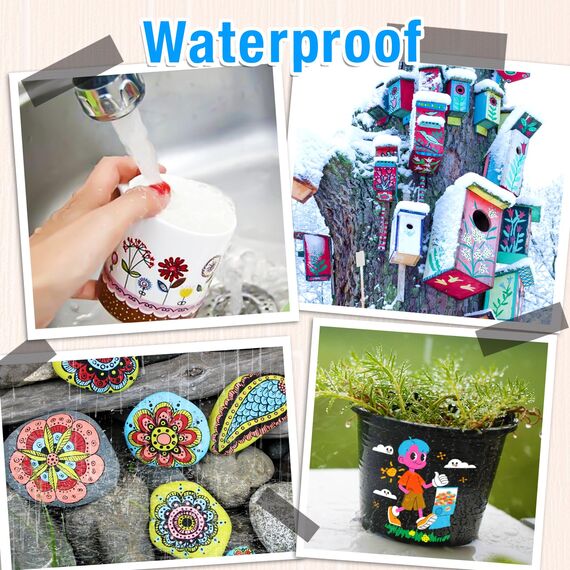 Permanent Marker Bunt Glasmalstifte Wasserfest Set, 24 Farben zum Steine Bemalen Glasstift Lackstifte für Verschiedenen Oberflächen Karton, Kunststoff, Holz, Metall,Keramik Tassen