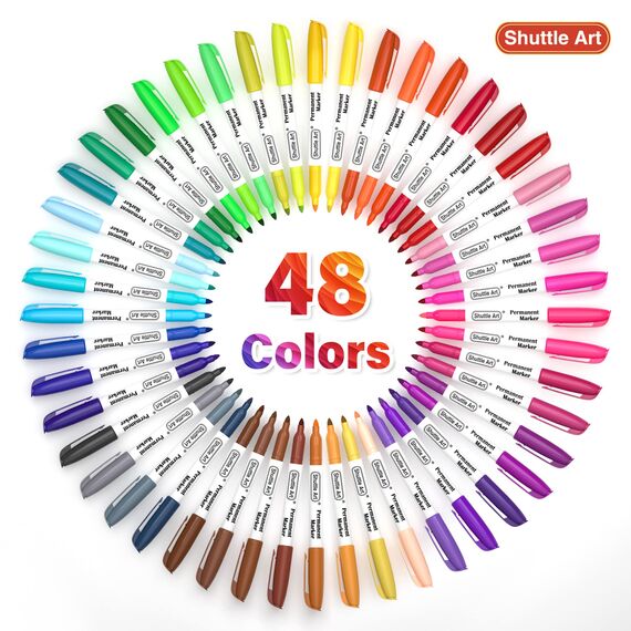 Shuttle Art Permanentmarker mit feiner Spitze, perfekt auf Kunststoff, Holz, Stein, Metall und Glas, zum Kritzeln, Ausmalen, Markieren, 48 Stück
