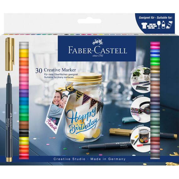Faber-Castell 160730 - Creative Marker Set, 30 Permanent Marker, Stifte Set für Papier, Glas, Kunststoff uvm.