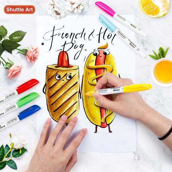 Shuttle Art Permanentmarker mit feiner Spitze, perfekt auf Kunststoff, Holz, Stein, Metall und Glas, zum Kritzeln, Ausmalen, Markieren, 48 Stück