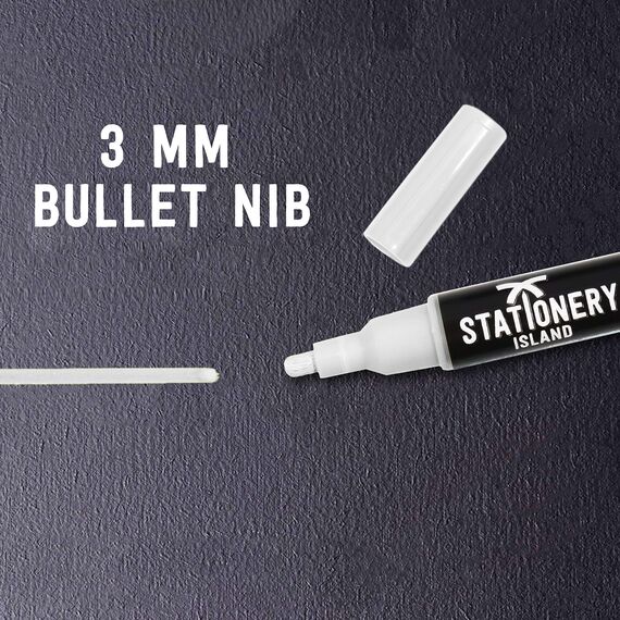 STATIONERY ISLAND Kreidestifte für Tafel Abwaschbar, Weiß Kreidestift für Fenster, 3mm 1 Stück Kreidemarker, Fensterstifte