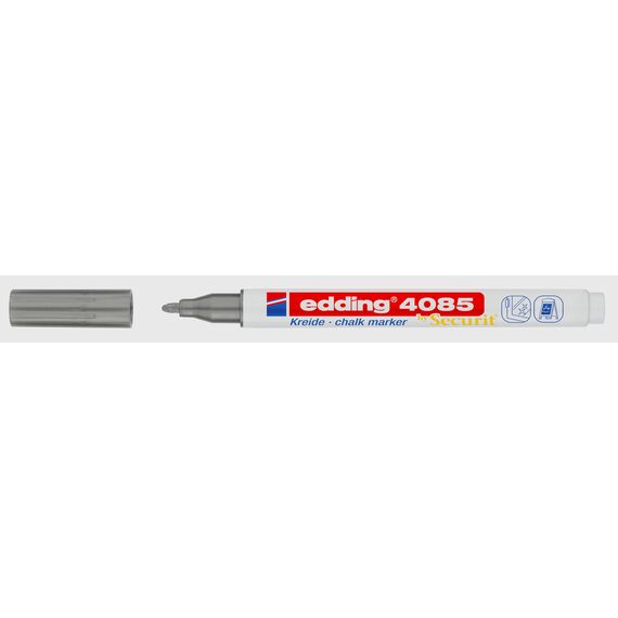 edding 4085 Kreidemarker - silber - 1 Kreidestift - Rundspitze 1-2 mm - dünner Kreidestift für Tafel abwischbar - zum Beschriften von Fenster, Glas, Spiegel - Tafelstift mit deckenden Farben