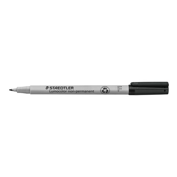 STAEDTLER Folienstift Lumocolor, non-permanent, wasserlöslich, F-Spitze mit Linienbreite ca. 0.6 mm, hohe Qualität, Made in Germany, 1 schwarzer Folienstift auf Blisterkarte, 316-9 BKDA
