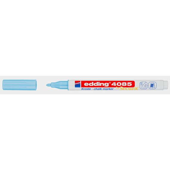 edding 4085 Kreidemarker - pastell-blau - 1 Kreidestift - Rundspitze 1-2 mm - dünner Kreidestift für Tafel abwischbar - zum Beschriften von Fenster, Glas, Spiegel - Tafelstift mit deckenden Farben