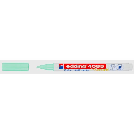 edding 4085 Kreidemarker - pastell-grün - 1 Kreidestift - Rundspitze 1-2 mm - dünner Kreidestift für Tafel abwischbar - zum Beschriften von Fenster, Glas, Spiegel - Tafelstift mit deckenden Farben