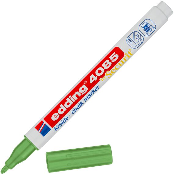 edding 4085 Kreidemarker - grün-metallic - 1 Kreidestift - Rundspitze 1-2 mm - dünner Kreidestift für Tafel abwischbar - zum Beschriften von Fenster, Glas, Spiegel - Tafelstift mit deckenden Farben