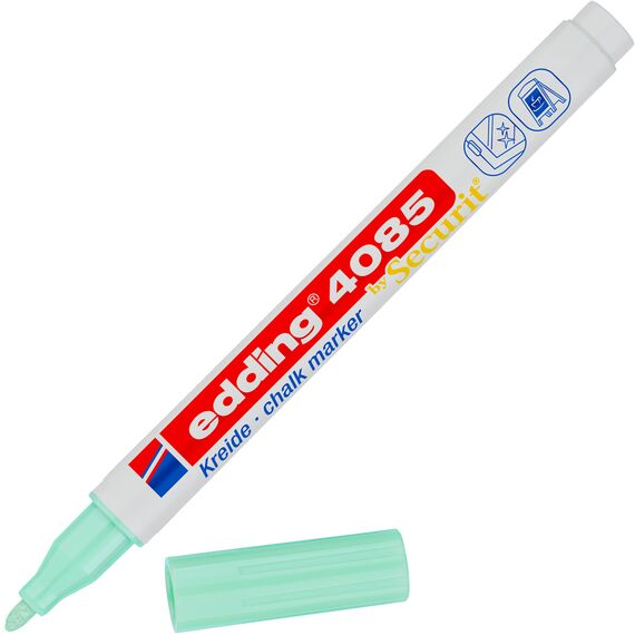 edding 4085 Kreidemarker - pastell-grün - 1 Kreidestift - Rundspitze 1-2 mm - dünner Kreidestift für Tafel abwischbar - zum Beschriften von Fenster, Glas, Spiegel - Tafelstift mit deckenden Farben