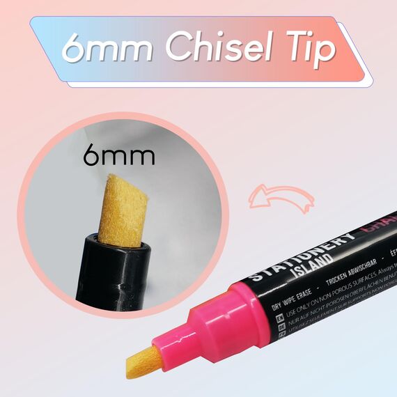 STATIONERY ISLAND Kreidestifte für Tafel Abwaschbar, Kreidestift für Fenster, 10 Stück 6mm Bunt Kreidemarker, Fensterstifte