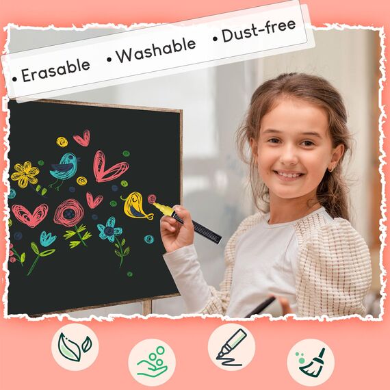 STATIONERY ISLAND Kreidestifte für Tafel Abwaschbar, Kreidestift für Fenster, 10 Farben Kreidemarker für Glas & Tafeln, Bunt Fensterstifte