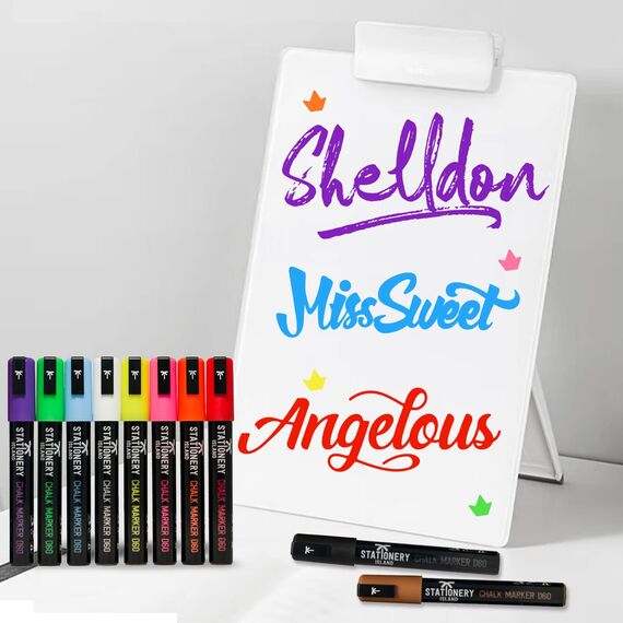 STATIONERY ISLAND Kreidestifte für Tafel Abwaschbar, Kreidestift für Fenster, 10 Stück 6mm Bunt Kreidemarker, Fensterstifte