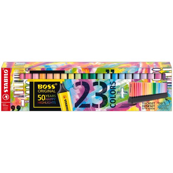 STABILO - Textmarker - BOSS ORIGINAL - 23er Tischset - mit 9 Leuchtfarben & 14 Pastellfarben