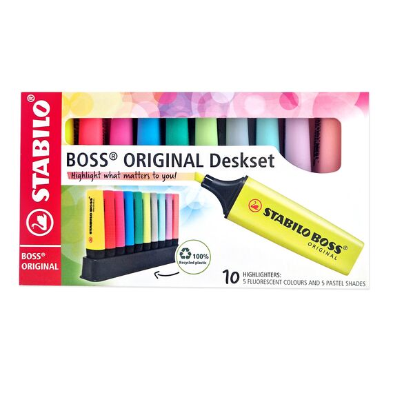 STABILO - Textmarker - BOSS ORIGINAL - 10er Tischset - 5 Leuchtfarben, 5 Pastellfarben