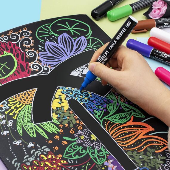 STATIONERY ISLAND Kreidestifte für Tafel Abwaschbar, Kreidestift für Fenster, 10 Farben Kreidemarker für Glas & Tafeln, Bunt Fensterstifte